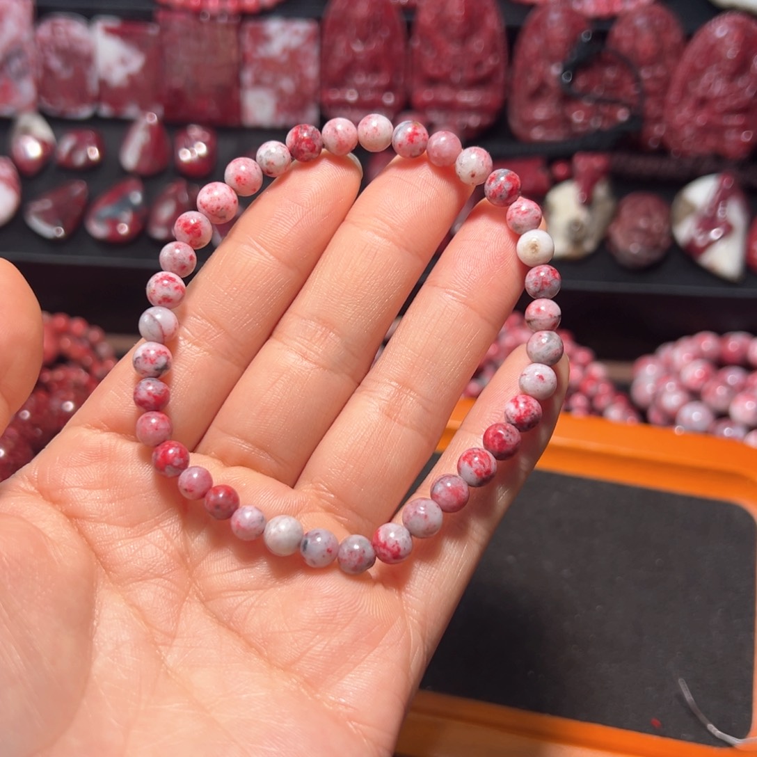 天然辰砂天然朱砂原石玉化手串