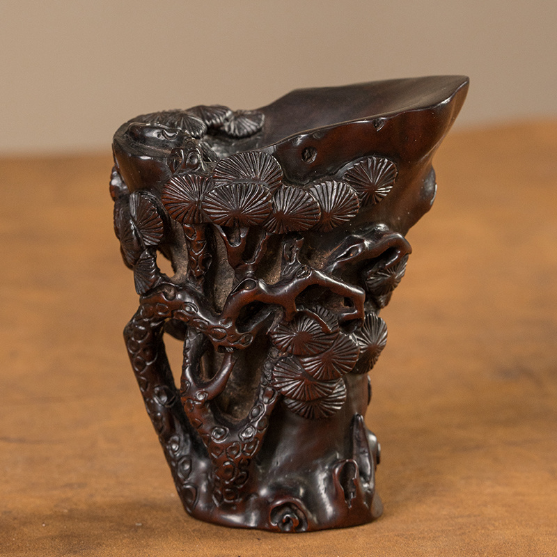 清代 红木松树纹爵杯把件 古董艺术品