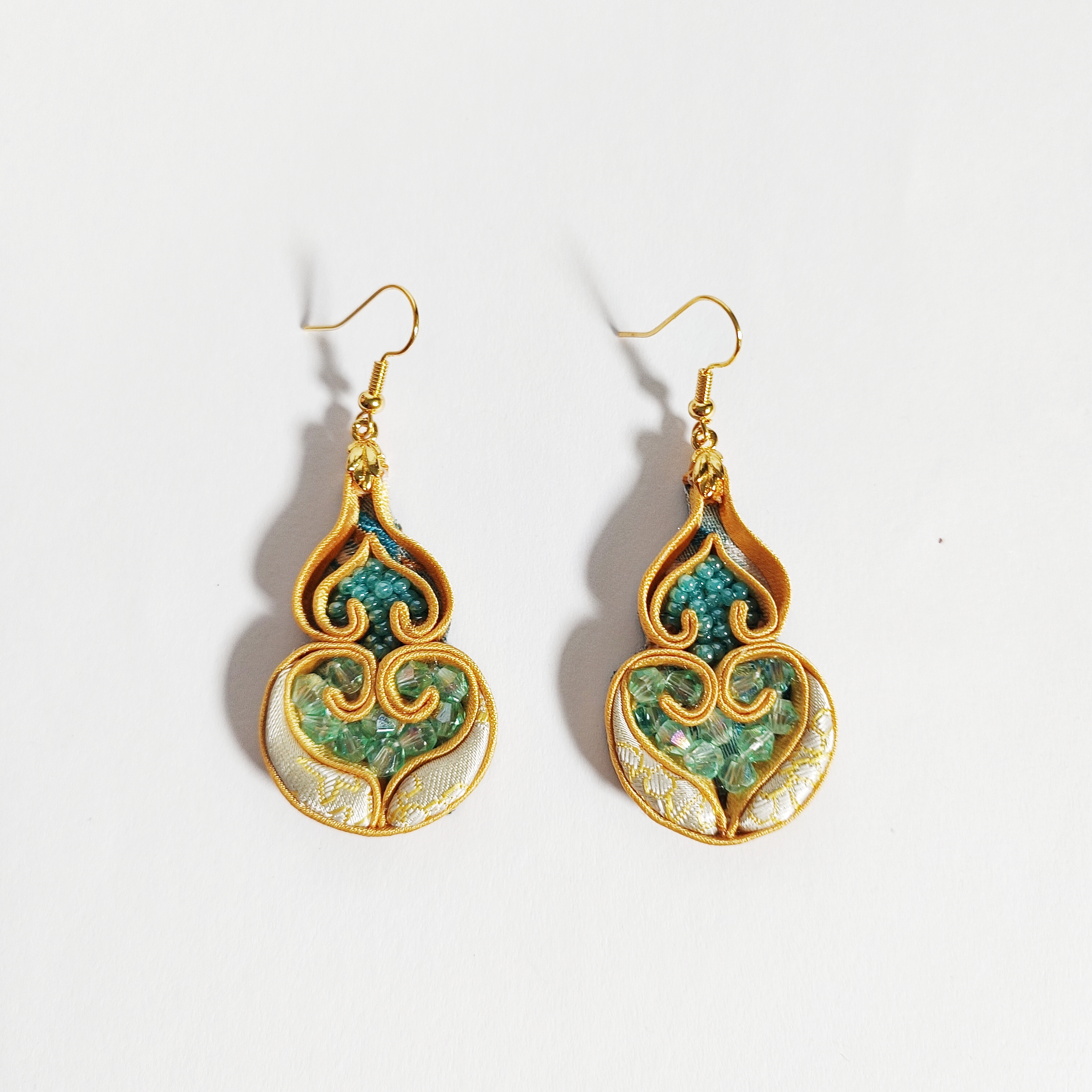 非金属布艺耳饰 青绿如意葫芦原创手工盘扣新中式耳饰耳环气质