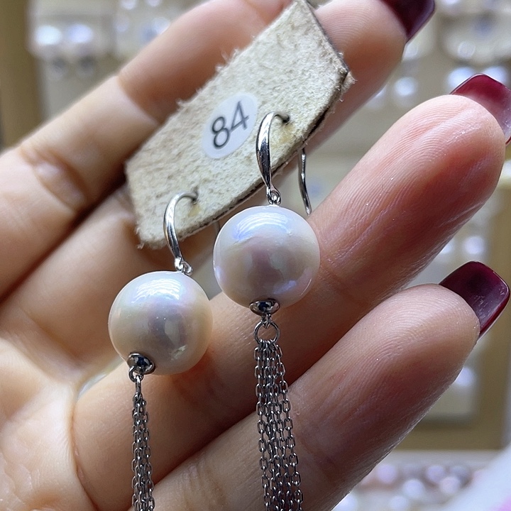 银S925镶嵌淡水珍珠耳饰