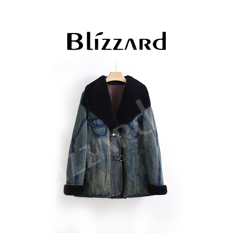 BLIZZARD/暴雪【蓝黛雪融】 白鹅绒拼接大翻领宽松牛仔羽绒服女