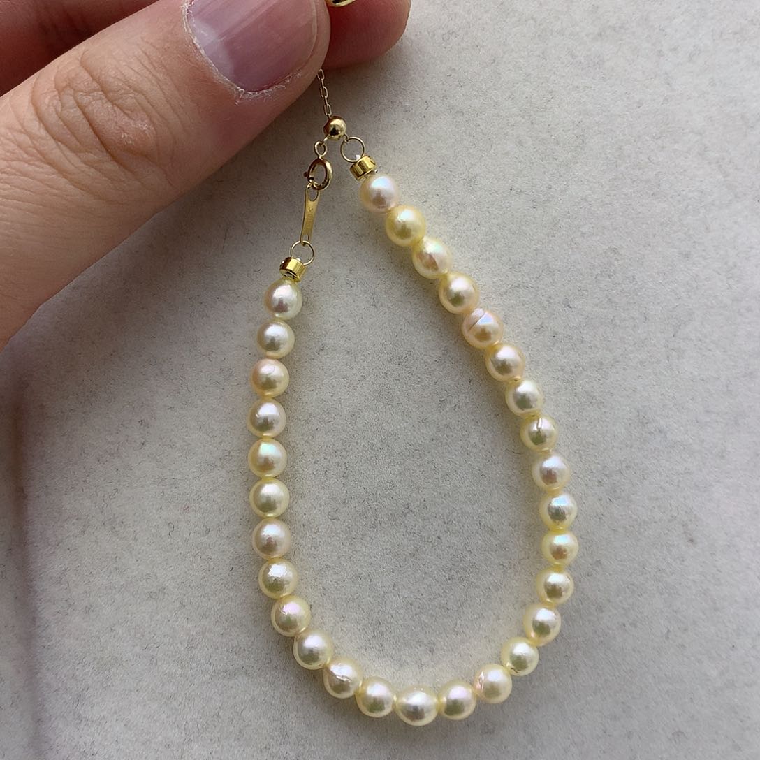 海水珍珠手绳18K金镶嵌羽皇金