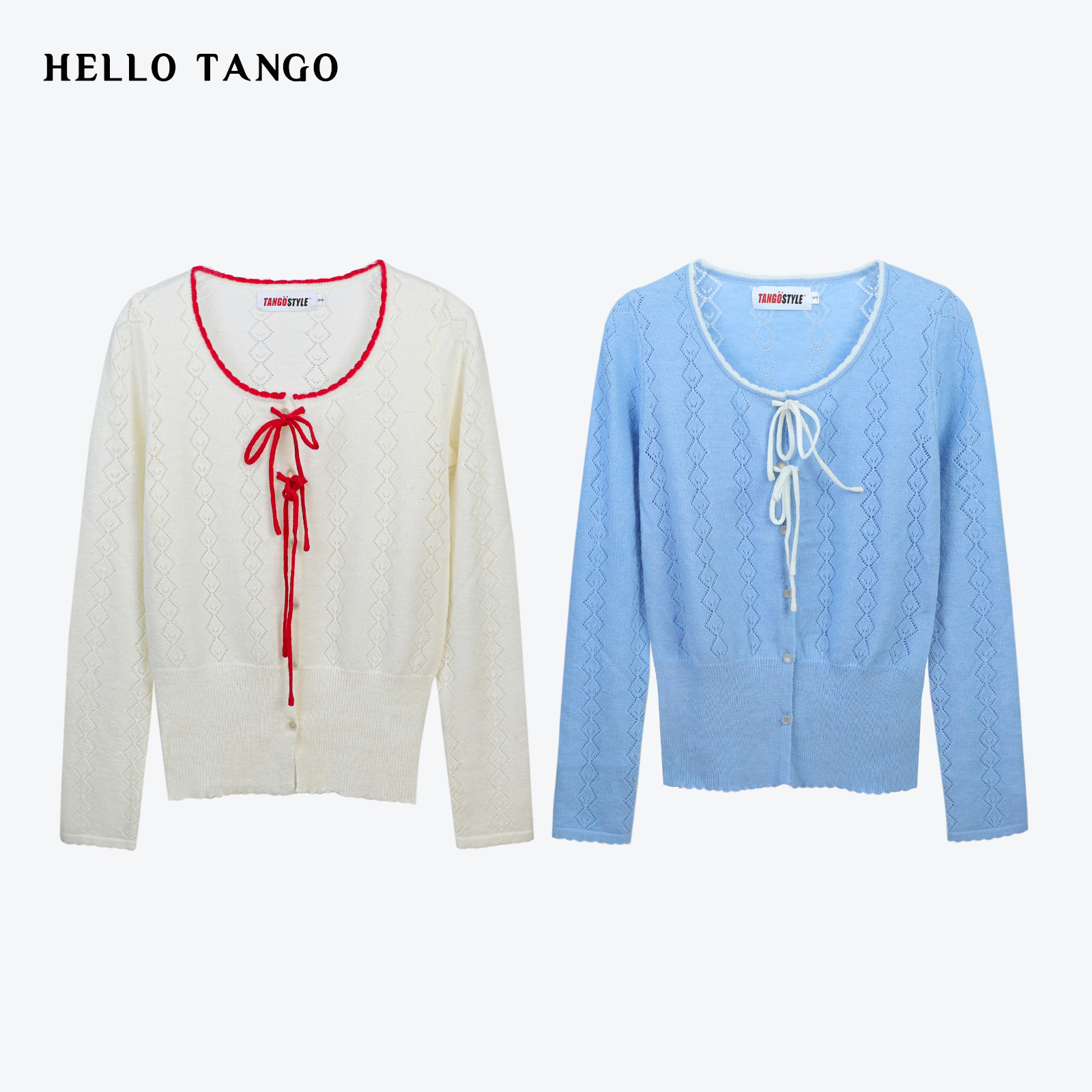 HELLOTANGO《甜心布蕾》韩系可爱甜美风修身撞色针织衫8314#