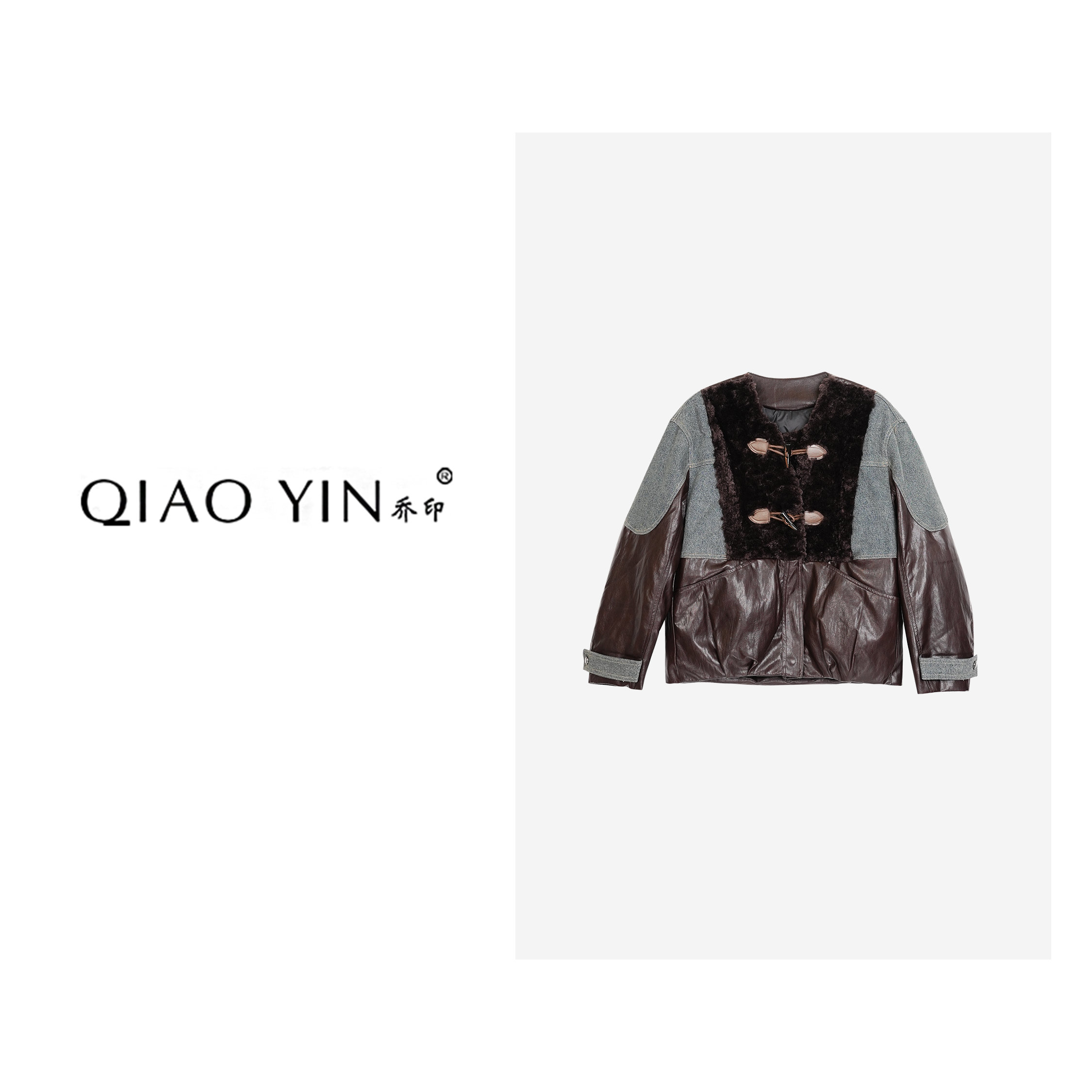 QIAO YIN"羽绒服“时尚百搭气质冬撞色牛仔拼接羽绒服外套QY28870