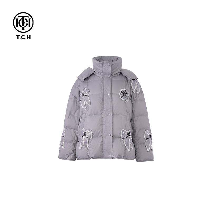 TCH潮牌潮牌蝴蝶结烫钻保暖冬季百搭连帽外套T72D198071