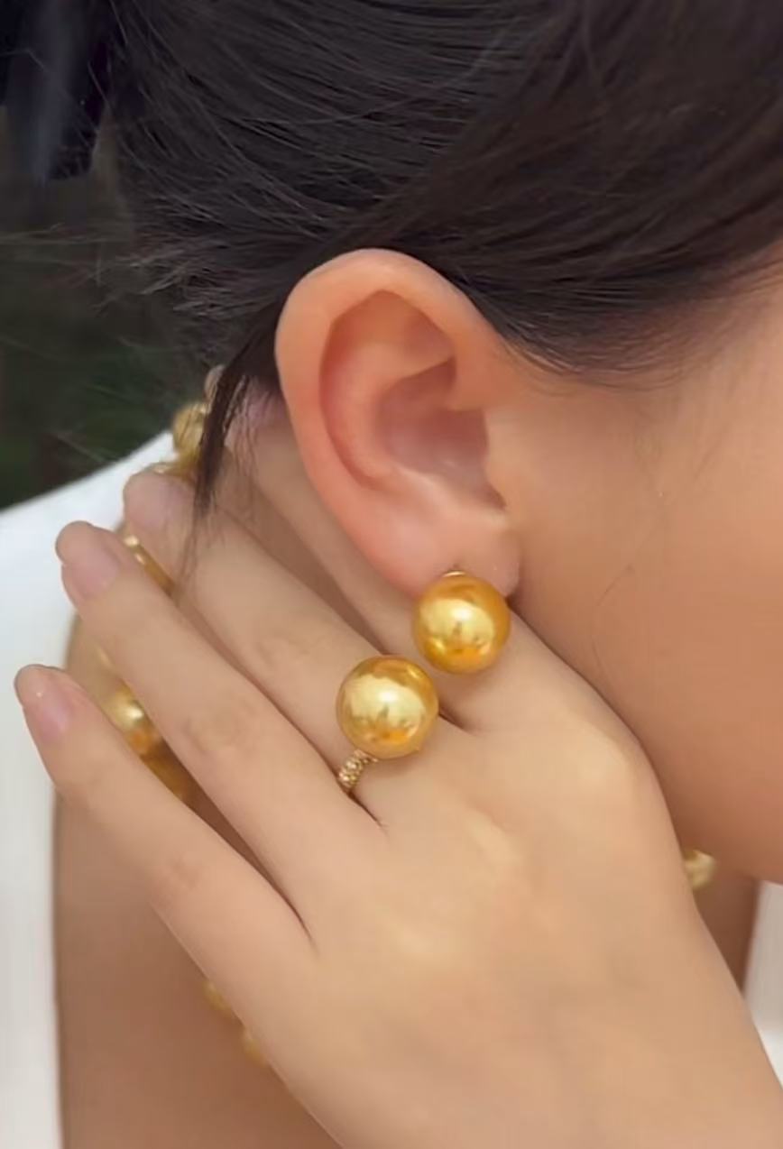 Z70精美时尚美人珠链（约14mm耳钉+戒指~金），多样性发货