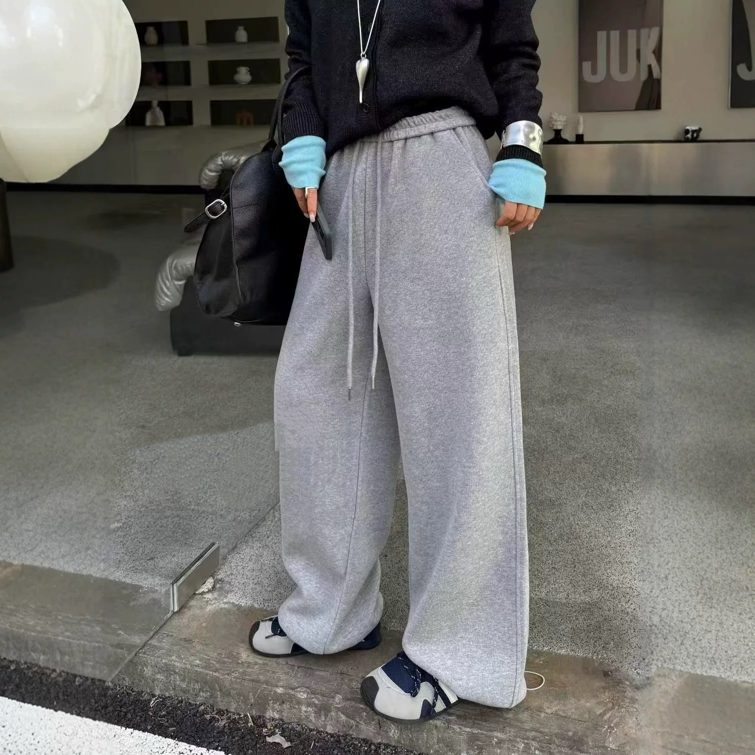 【9087】嘉#松紧腰直筒宽松休闲裤