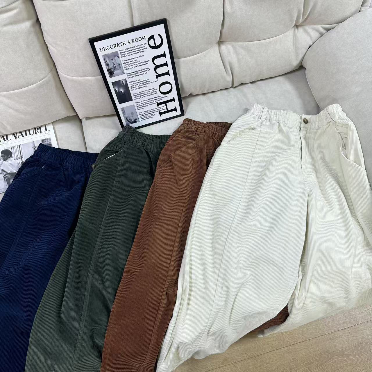 松紧腰秋冬保暖灯芯绒休闲裤时尚百搭松紧腰阔腿裤25122347