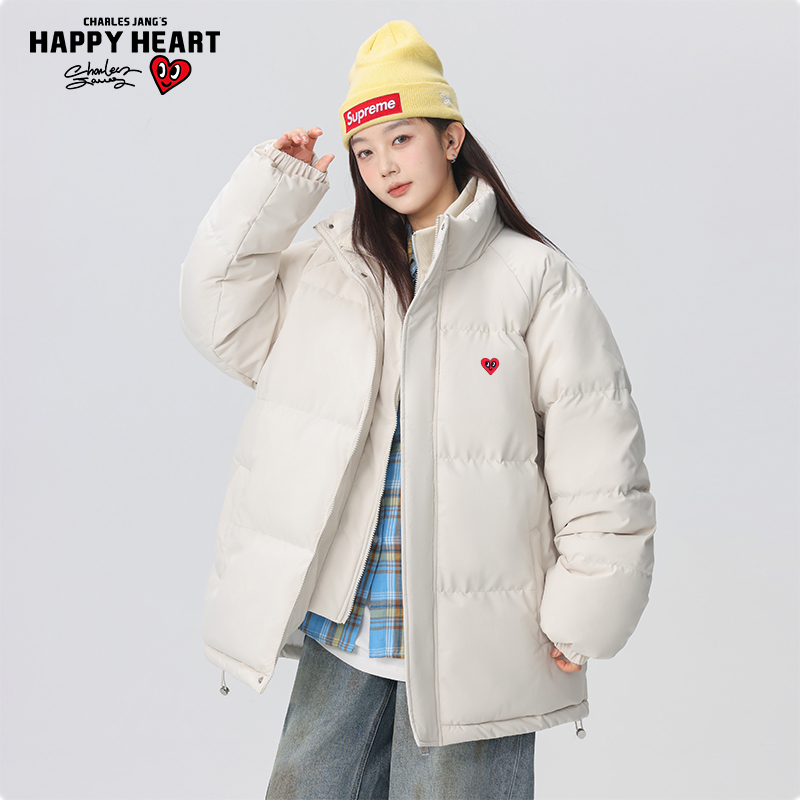 查尔斯桃心假两件立领棉服防风保暖加厚棉衣秋冬季高街百搭外套潮