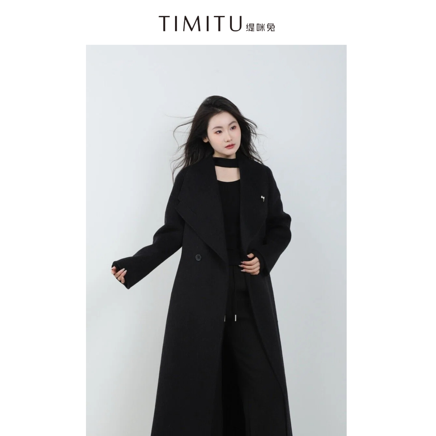 TIMITU缇咪兔高智感新年战袍翻领长款双面毛呢大衣35124009