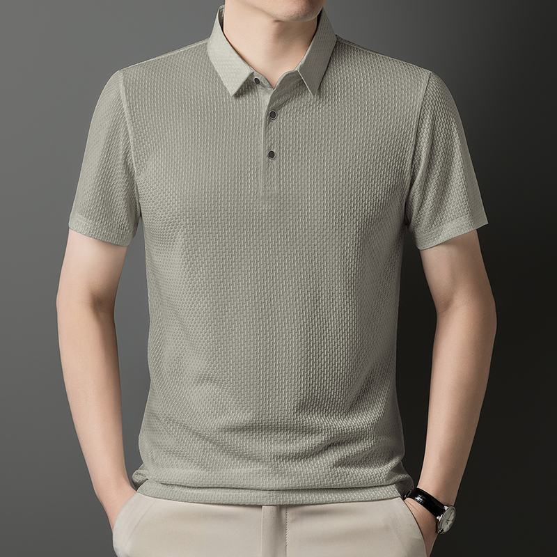 2025夏季青年轻奢商务休闲POLO衫男T恤冰丝透气翻领总裁上衣