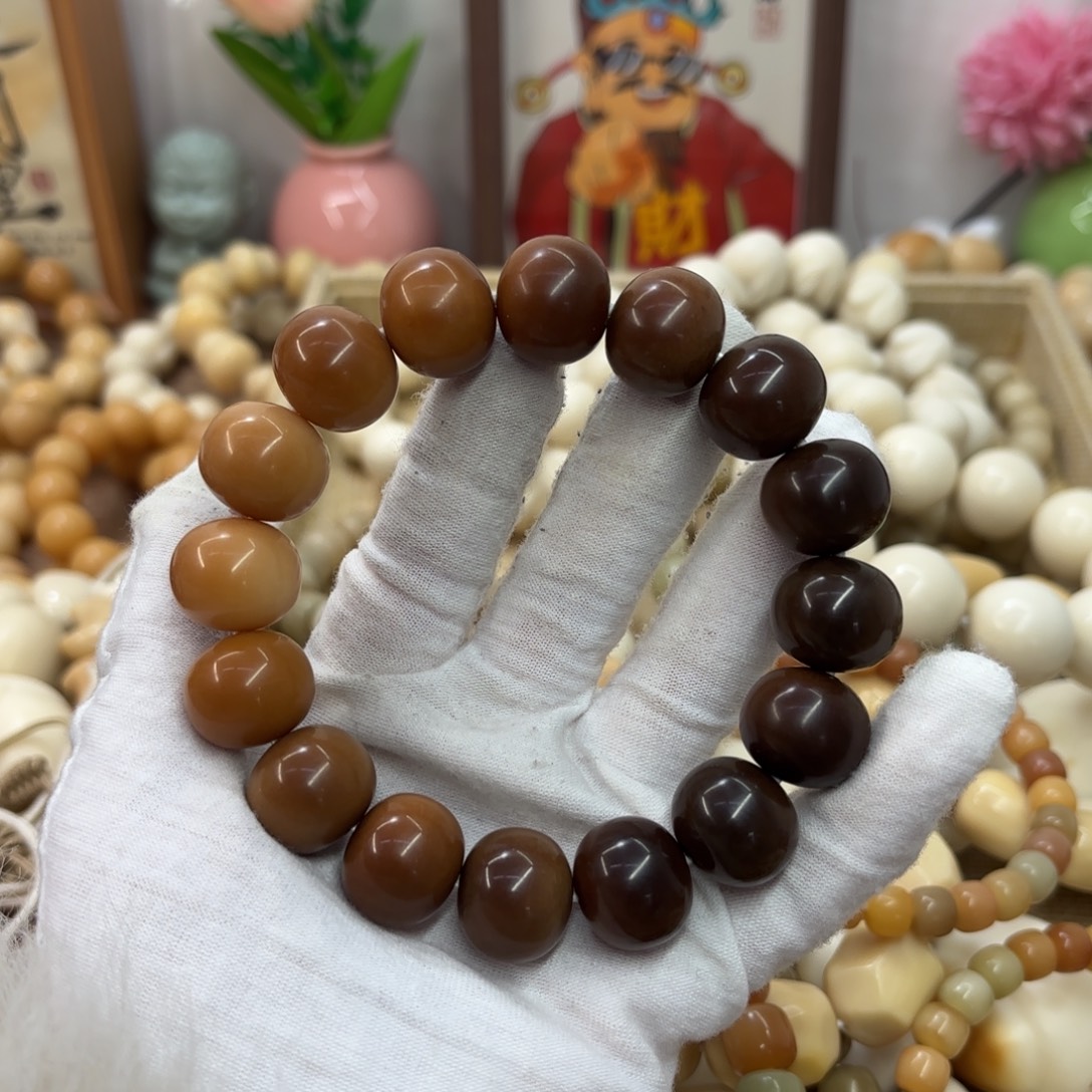 吊坠菩提根/象牙果17.6干磨微瑕落地果渐变糖油胖苹果单圈