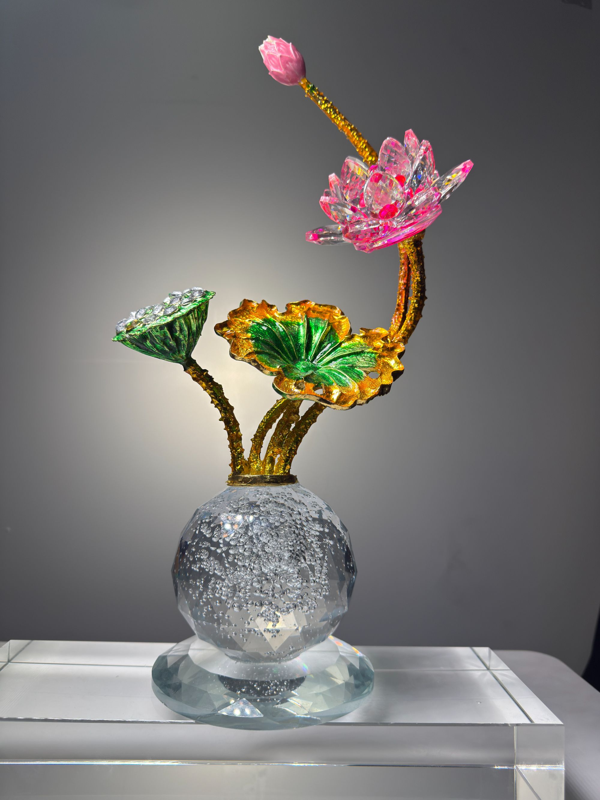 轻奢高档水晶荷花摆件创意家居客厅玄关装饰品