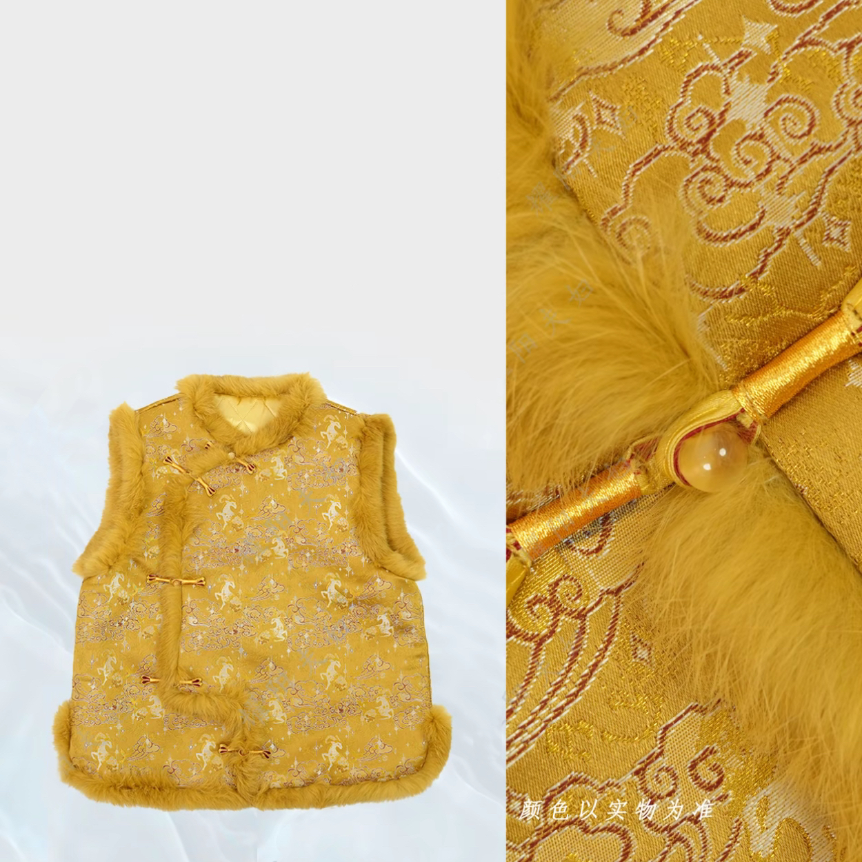 【加绒】金色洋气新中式国风织锦立领斜襟加棉气质贵气冬季马甲上衣