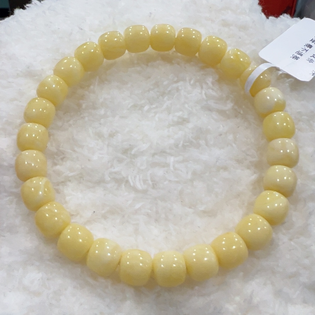 蜜蜡手链未镶嵌7.5m奶白顺色