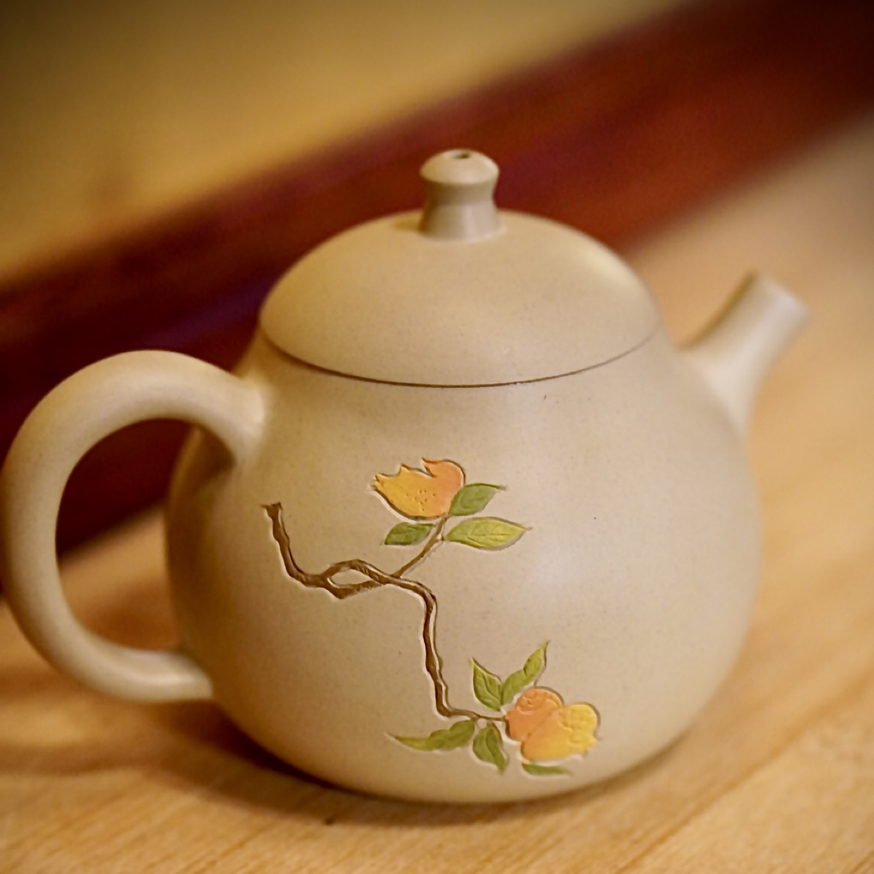 茄瓜壶白泥球孔140cc 赋槿陶语手作建水紫陶阴刻阳填精品送礼茶壶