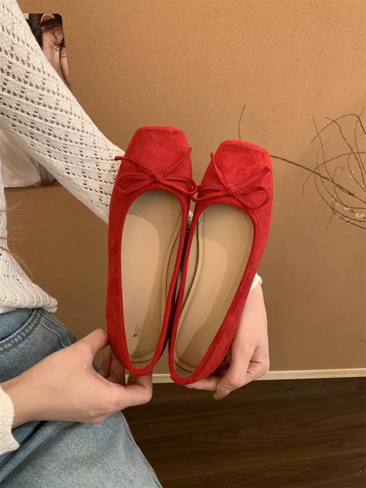 波尔多少女红~敲显白少女感蝴蝶结单鞋红色婚鞋伴娘鞋9135