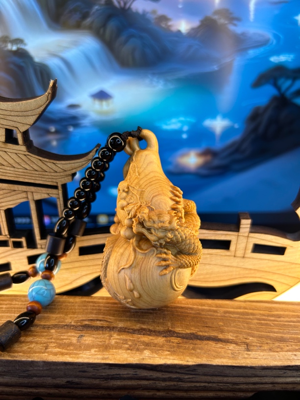 崖柏木盘龙葫芦文玩手把件木雕雕刻工艺摆件