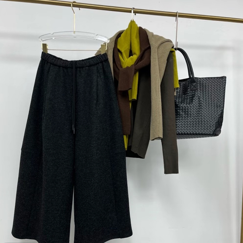 【QY】新款加绒松紧腰高腰显瘦休闲裤群阔腿裤韩系毛呢裙裤83112