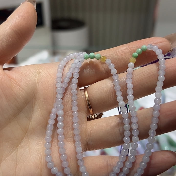 翡翠未镶嵌项链天然缅甸翡翠项链3-3.5mm