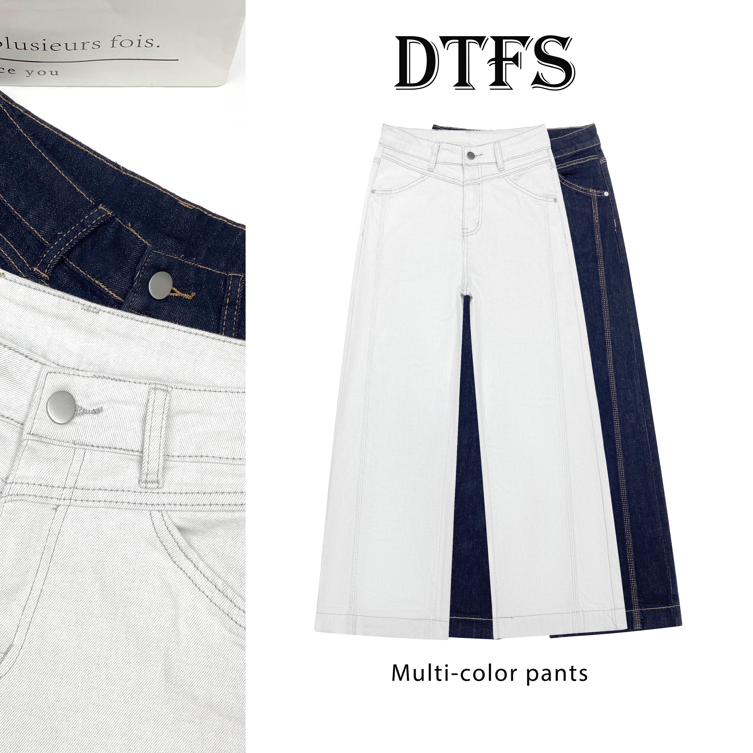 【大婷】2025春夏新款丹宁蓝高腰显瘦直筒窄版阔腿裤百搭牛仔裤9630