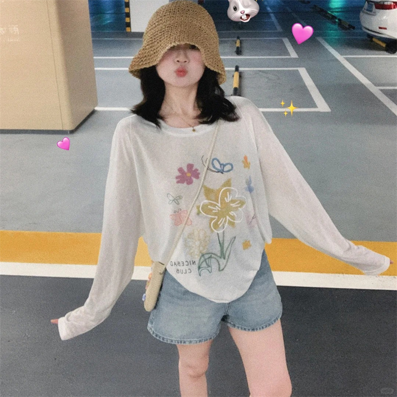 【ZHAP】新款早秋款长袖t恤上衣雪花棉通勤宽松慵懒欧美风秋季款潮