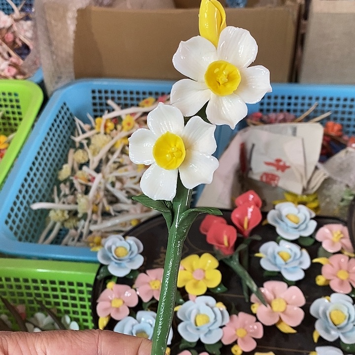 瓷片纯手工陶瓷花摆件