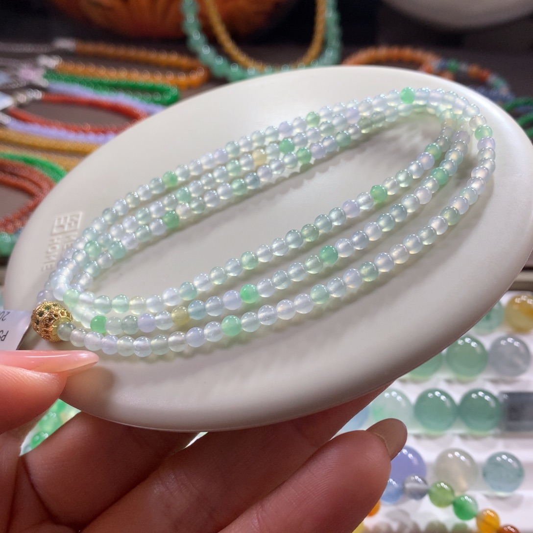 翡翠未镶嵌手链冰幻彩小米项链卡3.5