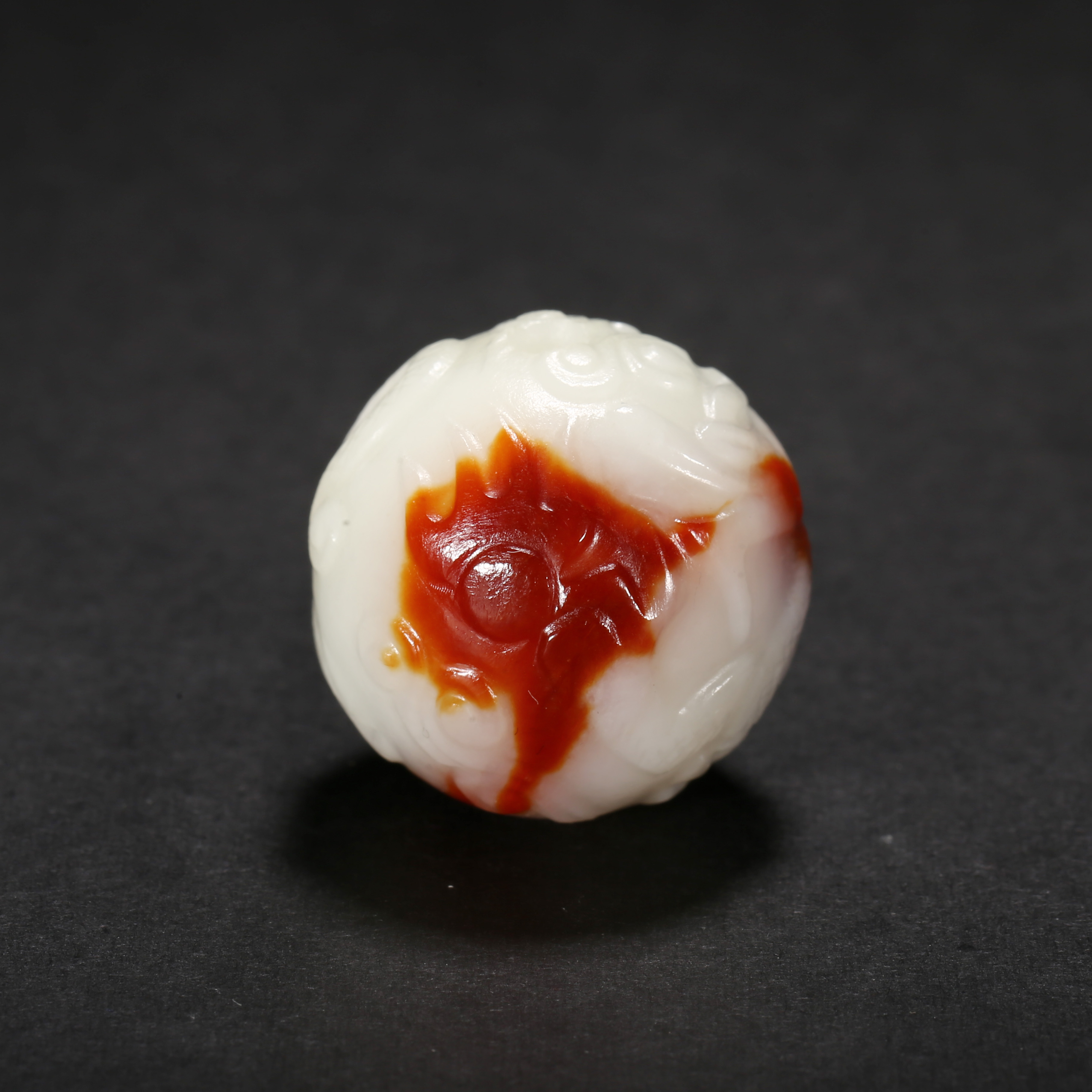 清代*白玉红沁龙纹珠/03DS3996/和田玉【北京文博】