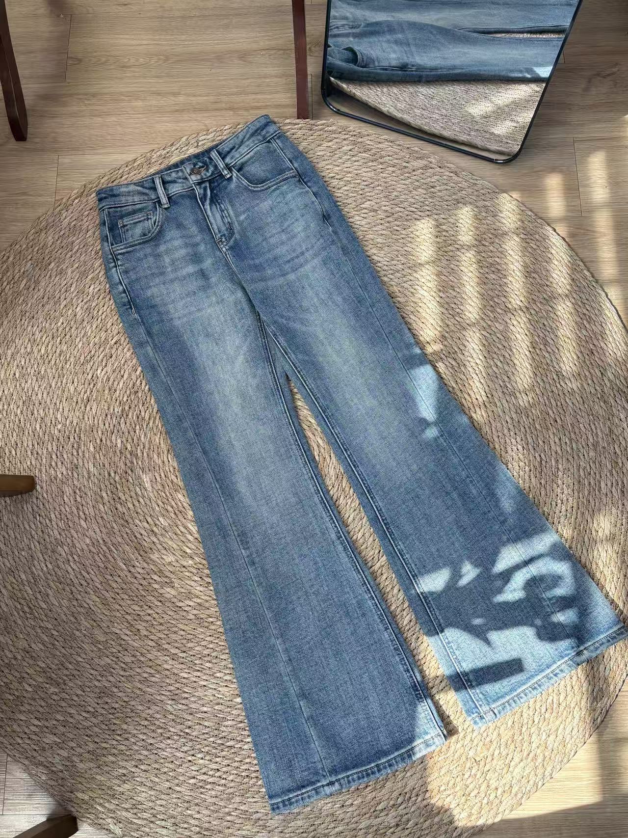 【复古磨毛底喇叭裤】四面弹洋气软糯秋冬牛仔微喇裤苋19985(99192)