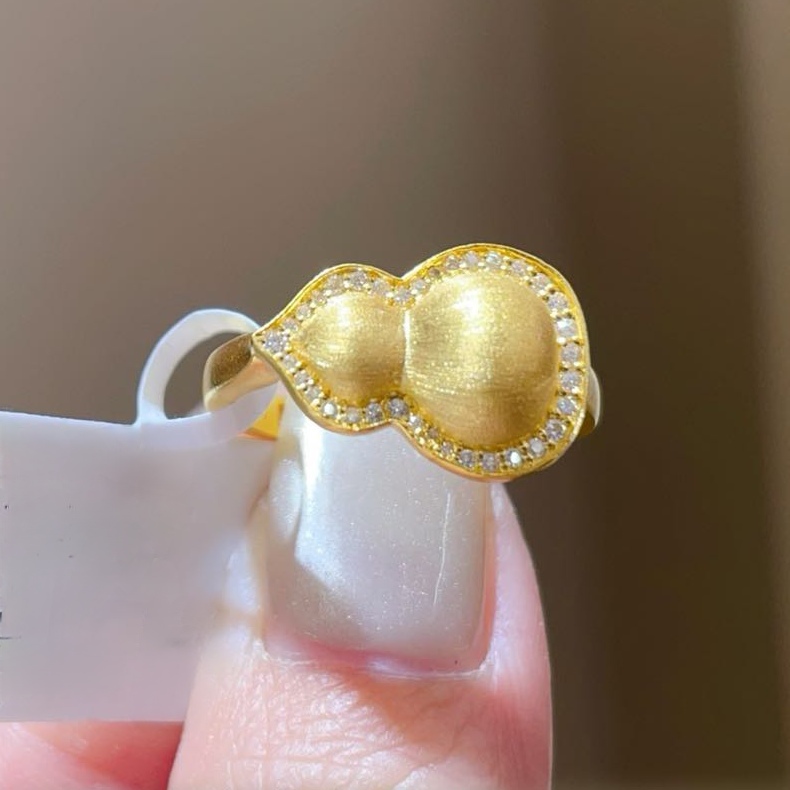 足金999拉丝葫芦戒指活口实心ins时尚经典轻奢气质