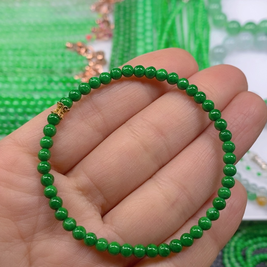 翡翠颈饰未镶嵌辣绿小米珠手链4m' m