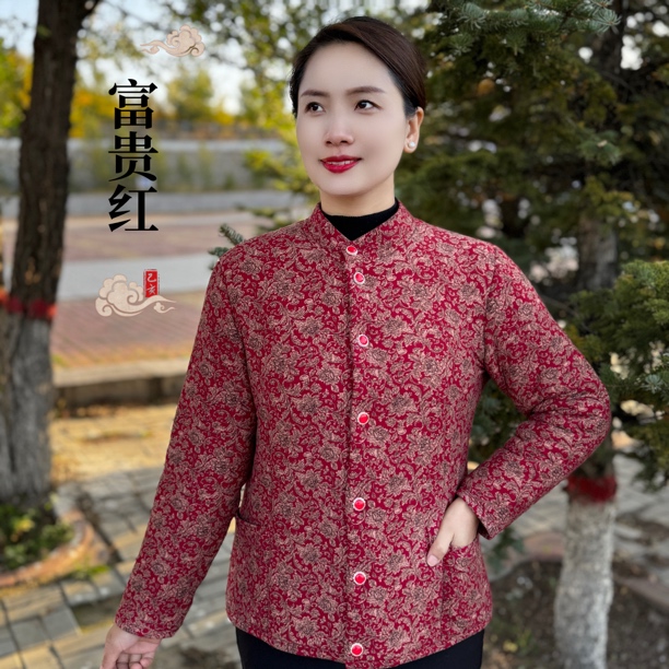 中老年女性加厚加绒印花洋气保暖冬季妈妈棉袄