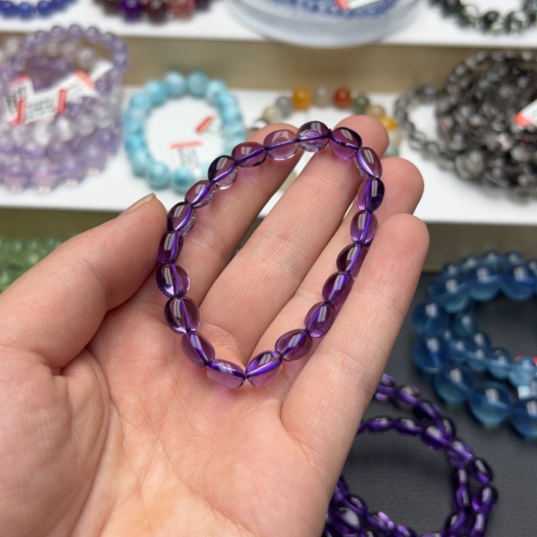 紫晶手链未镶嵌天然巴西紫水毕业紫8➕