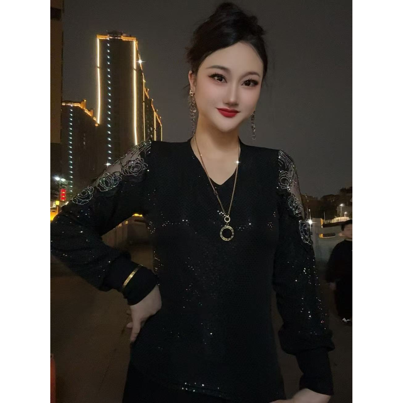 【28#新款满天星】春秋网红修身上衣洋气内搭亮片打底衫