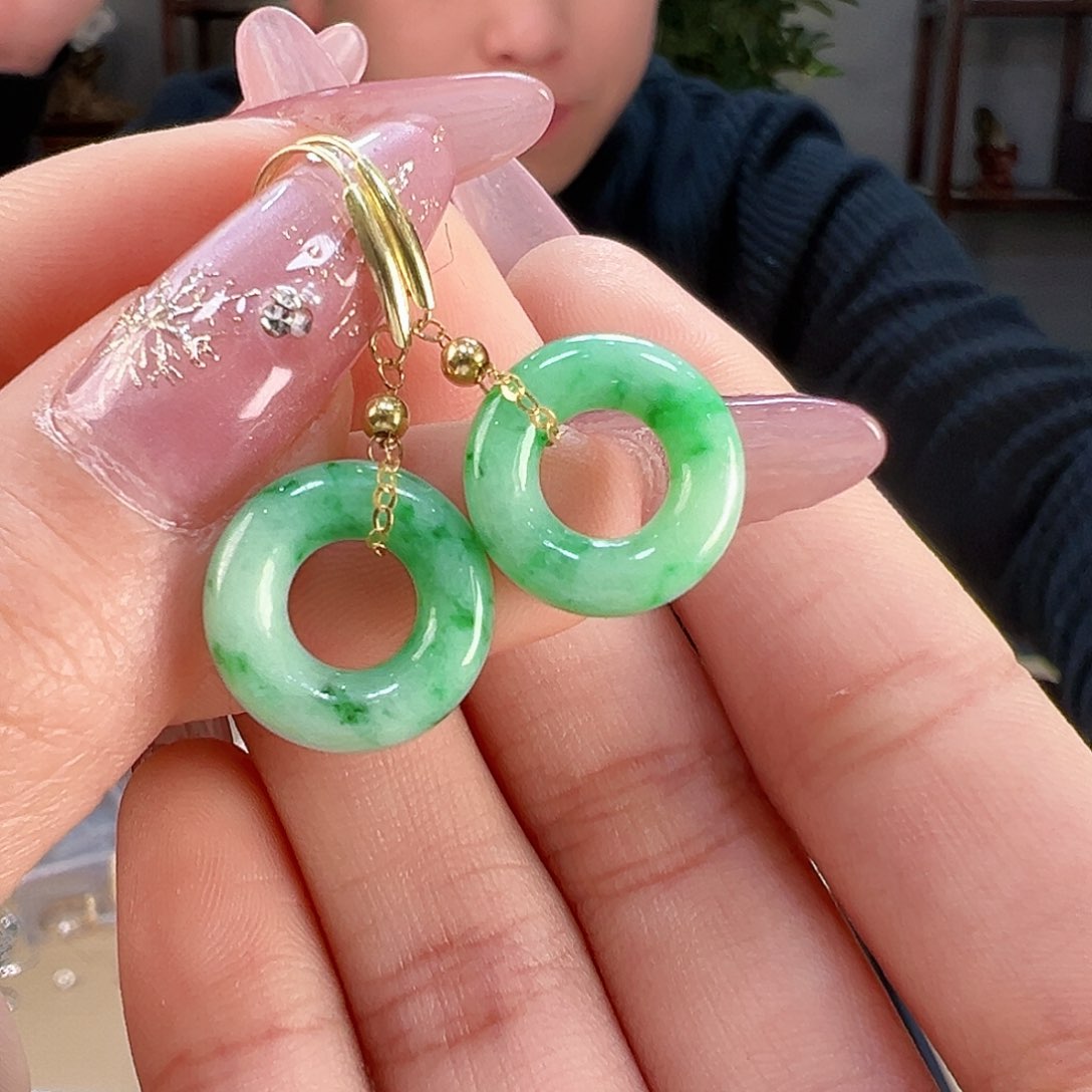 翡翠耳饰18K金镶嵌耳环92