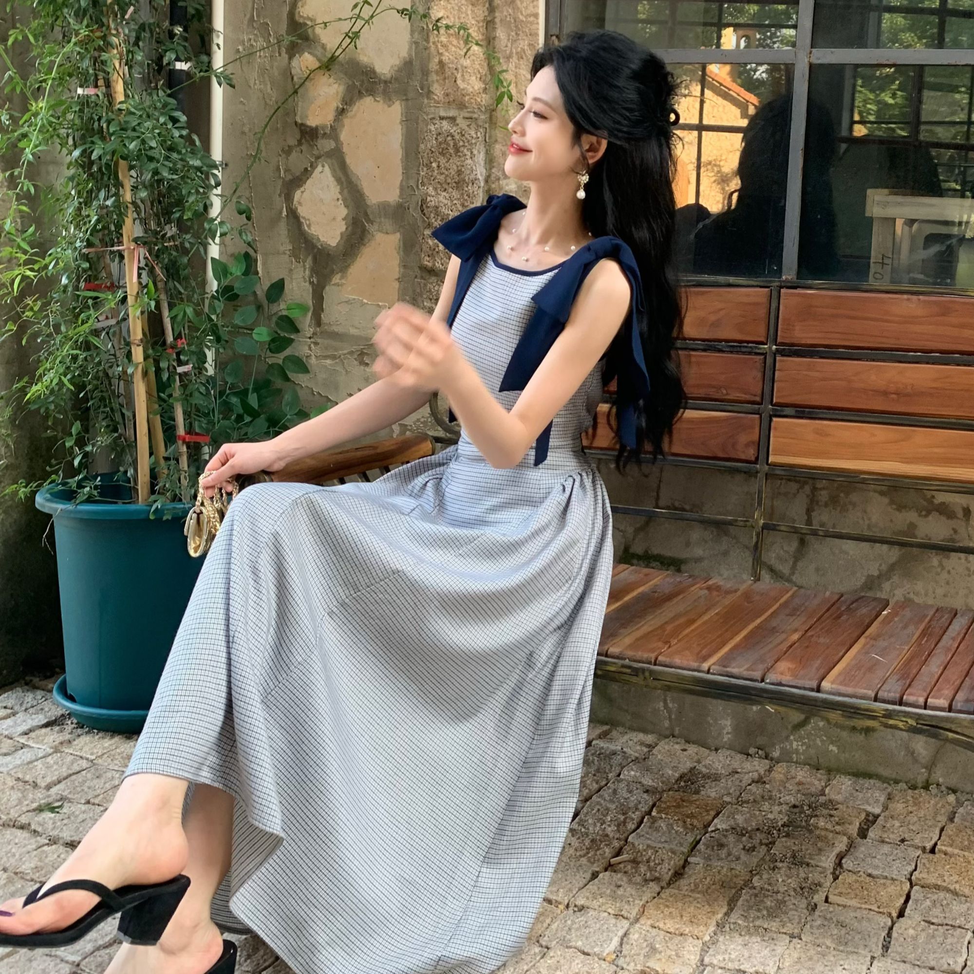 小八请沧【夏日海盐】25夏季甜美显瘦洋气千金短袖连衣裙 00080 BQC