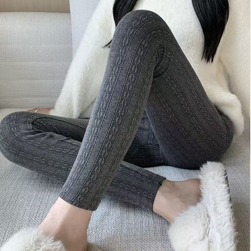 圆圆家秋季女士高腰螺纹打底裤大码外穿显瘦弹力修身百搭九分裤