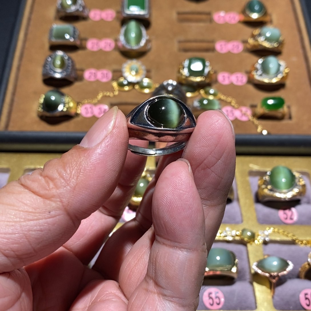 和田玉（碧玉）戒指银S925镶嵌