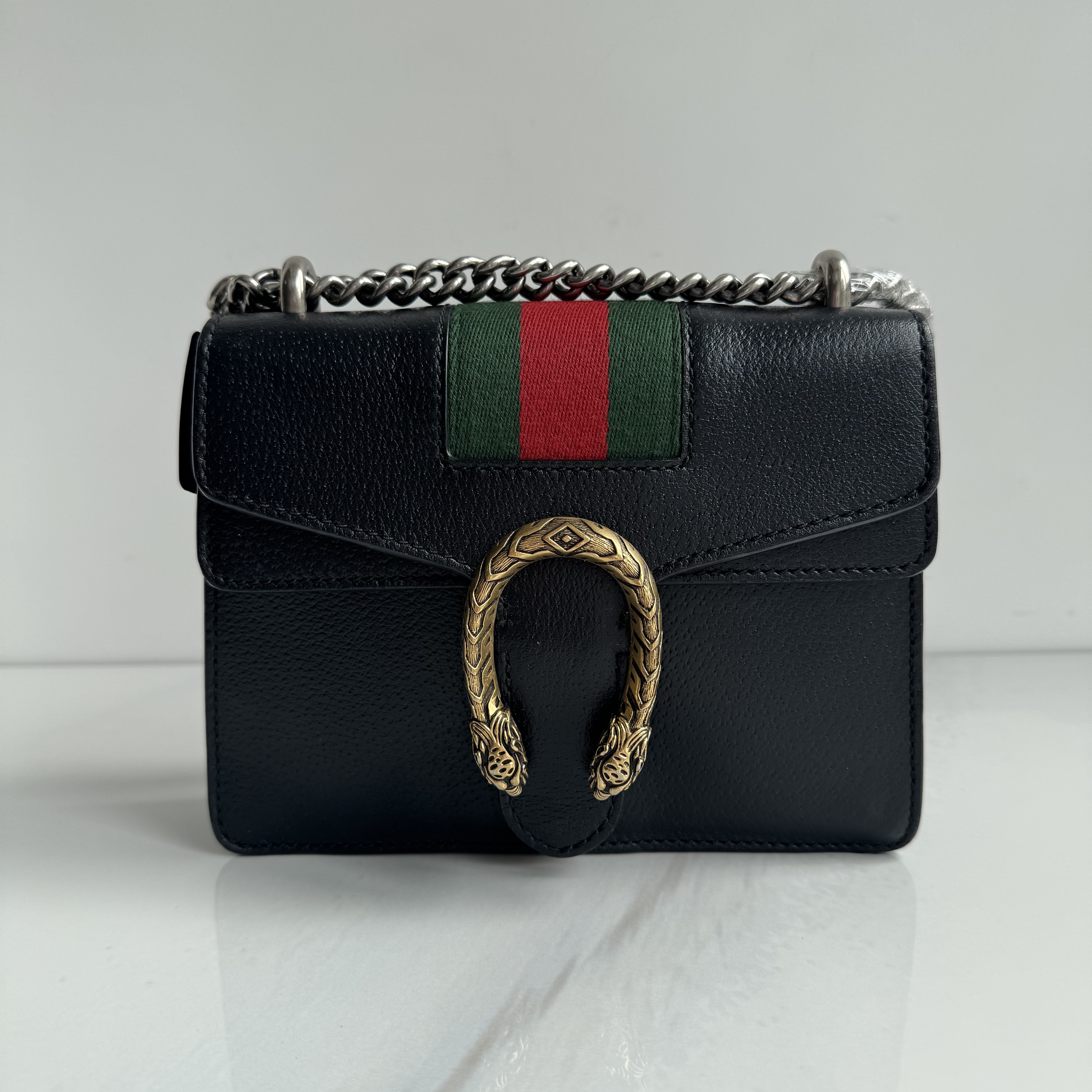 95新 GUCCI/古驰 小号时尚黑色金扣牛皮酒神包
