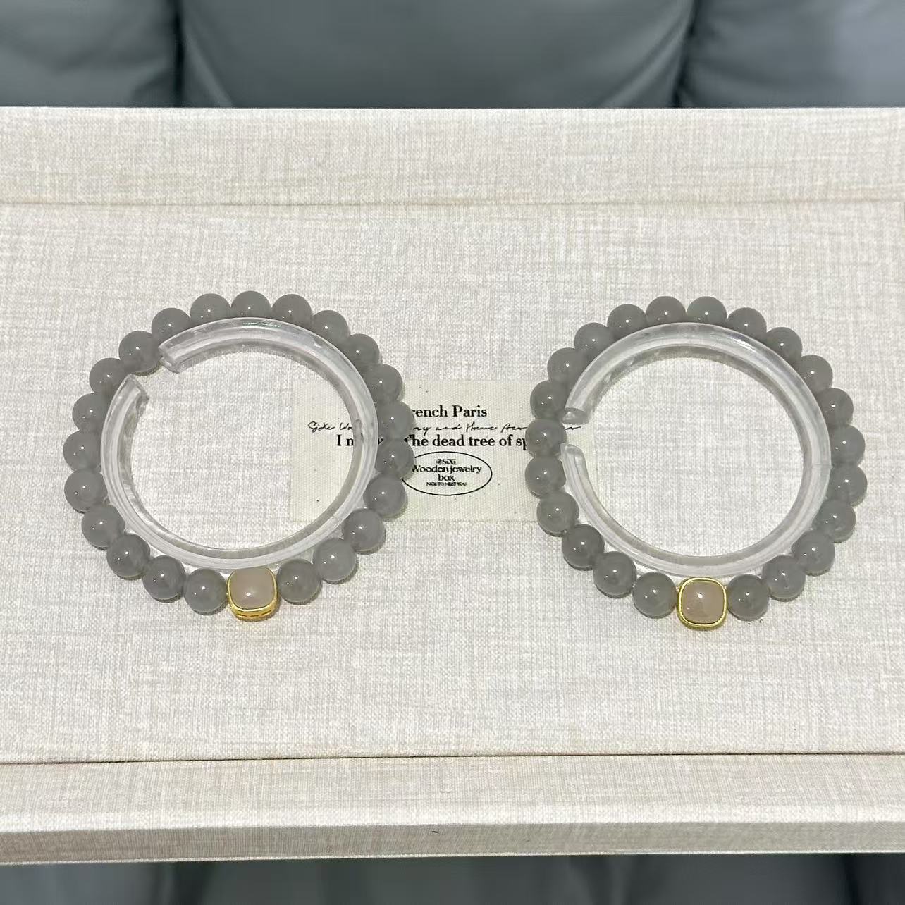 钨金石英石手链 天然高品烟紫+方形烟紫隔珠手串