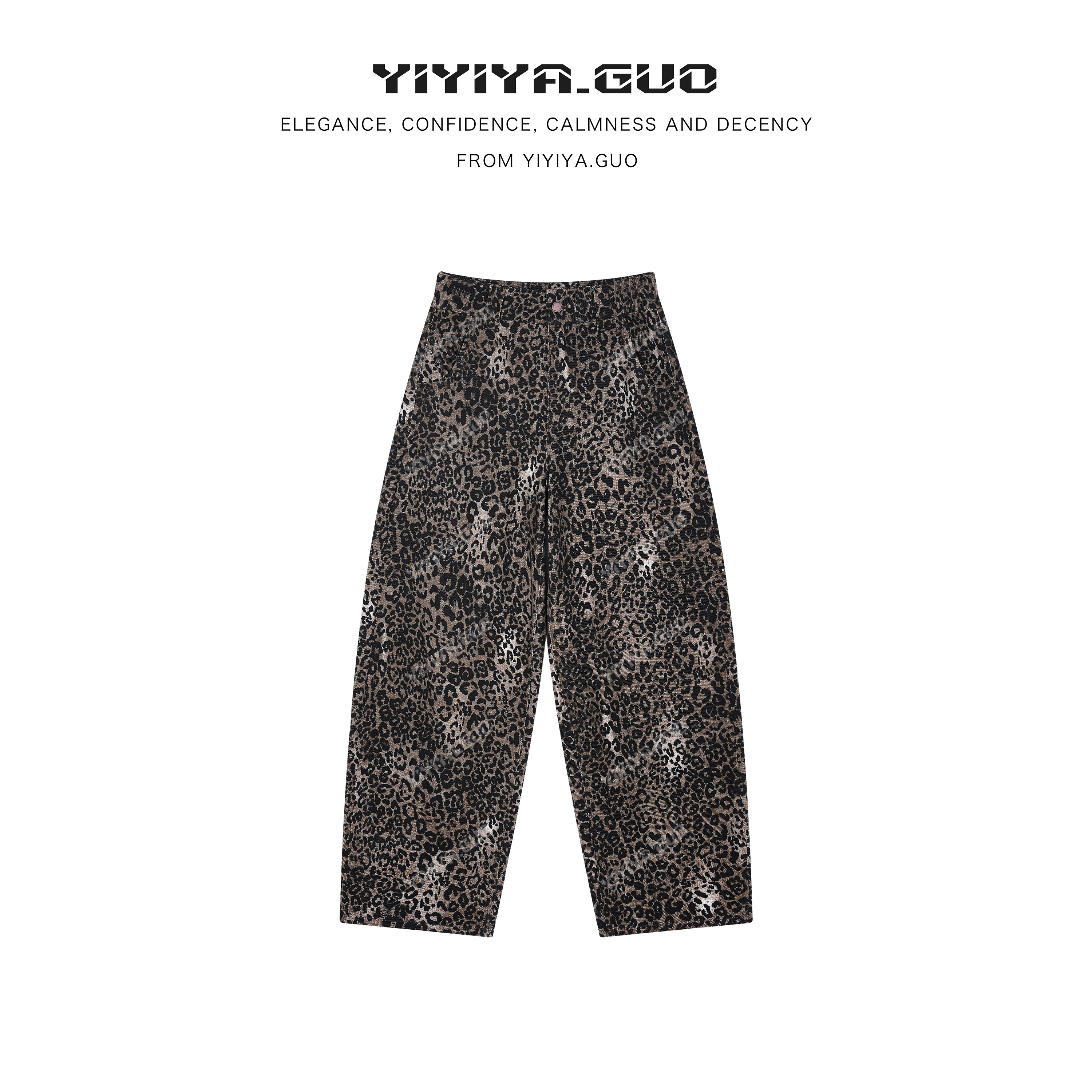 yiyiya.Guo艺艺吖【豹纹牛仔】休闲时尚百搭直筒牛仔裤080245SS52