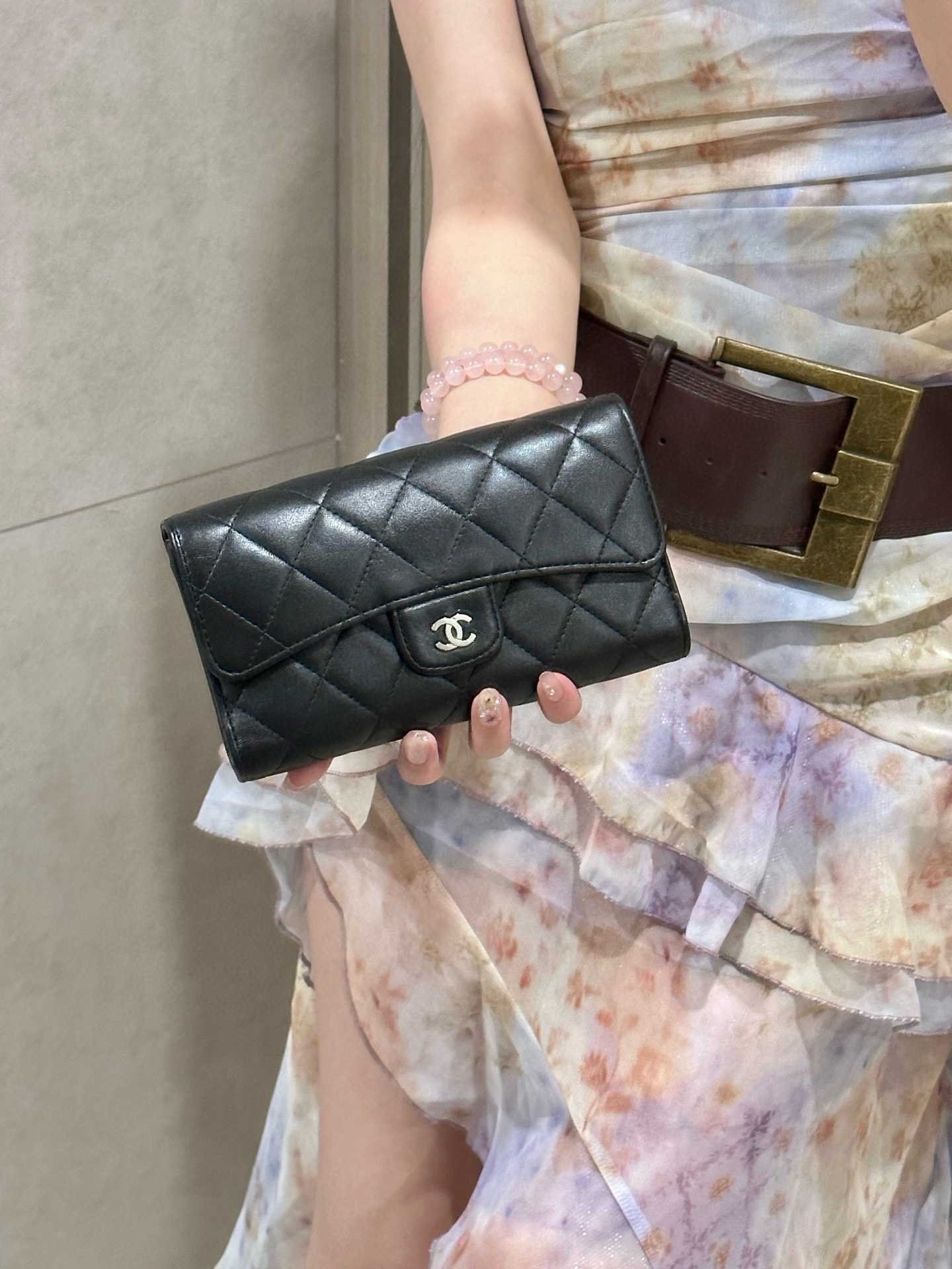 95新 Chanel/香奈儿 chanel 黑银cf钱包