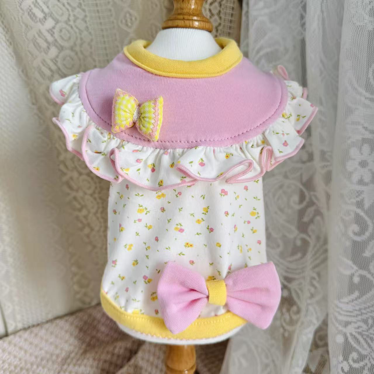 春秋新款小碎花宠物狗狗猫咪前开背心小型犬服装