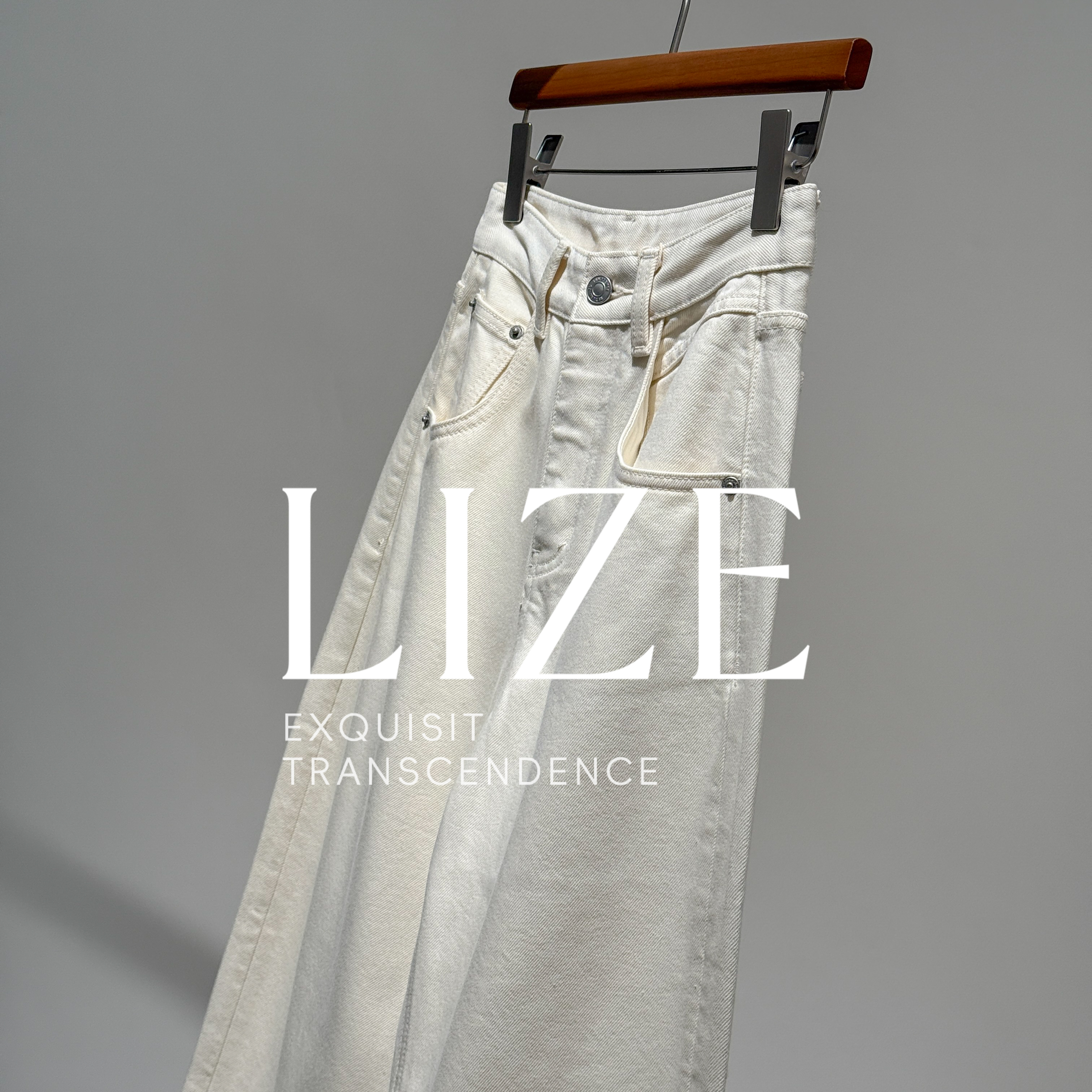 LIZE「L0854」定纺精梳棉竹纤维.收胯显瘦.加绒小弯刀牛仔裤