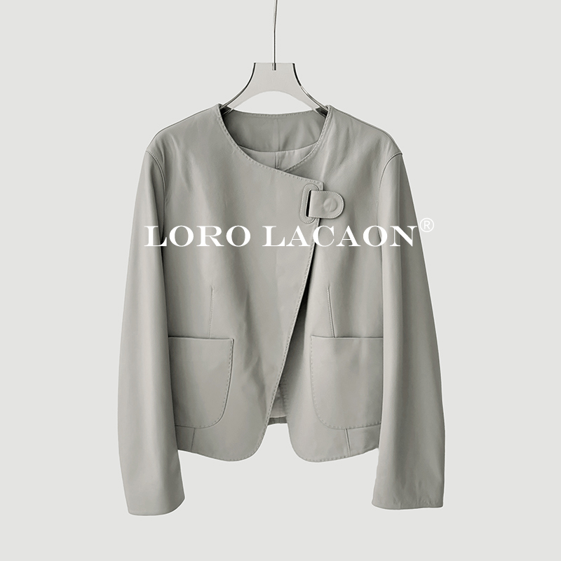 以赛亚 极简之境 秋冬短款翻领极简单粒扣植鞣绵羊皮真皮皮衣8302