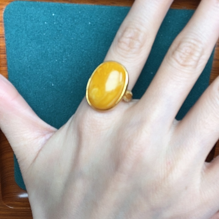 蜜蜡戒指银S925镶嵌戒指