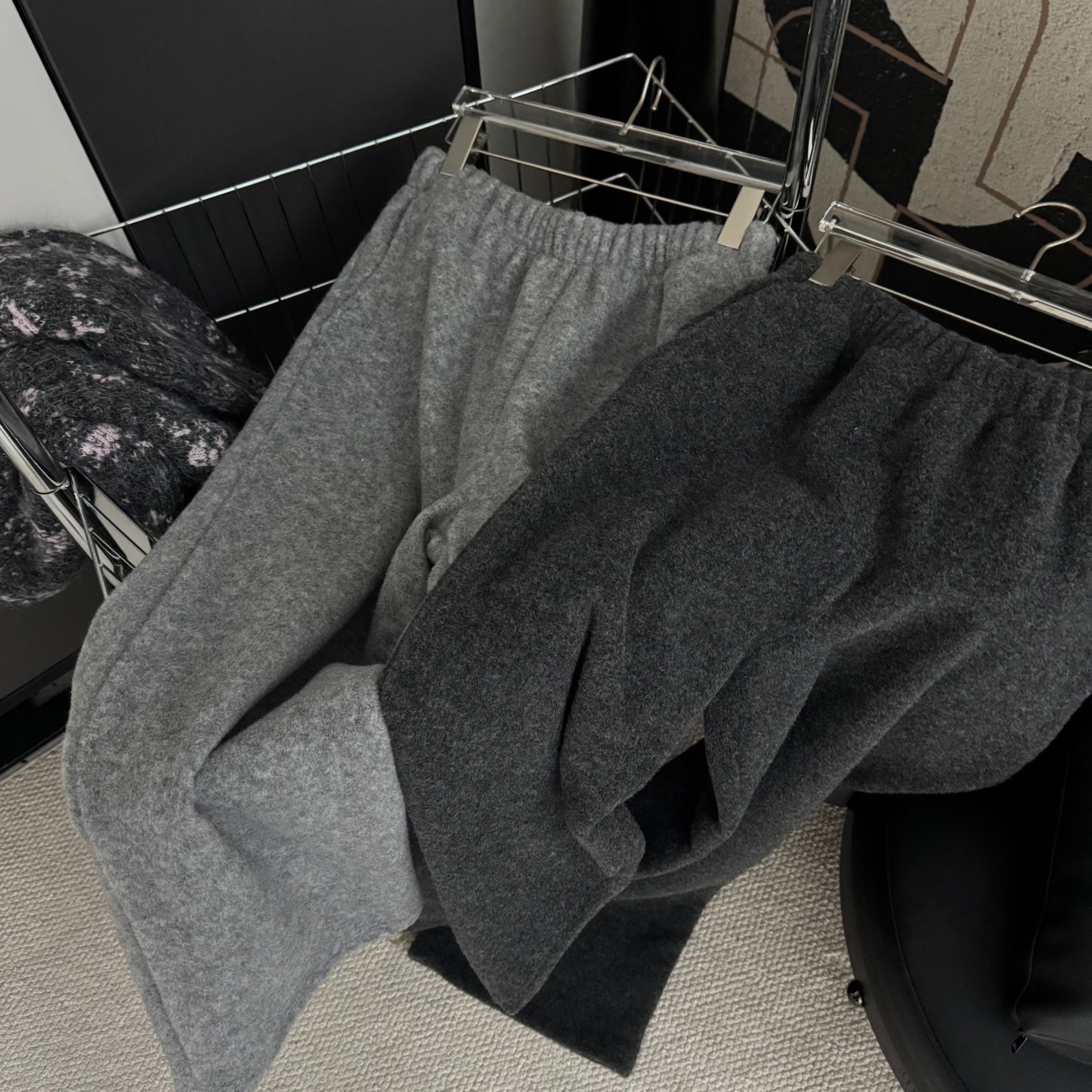 加厚圈圈毛呢阔腿裤女秋冬慵懒气质宽松直筒羊毛裤子