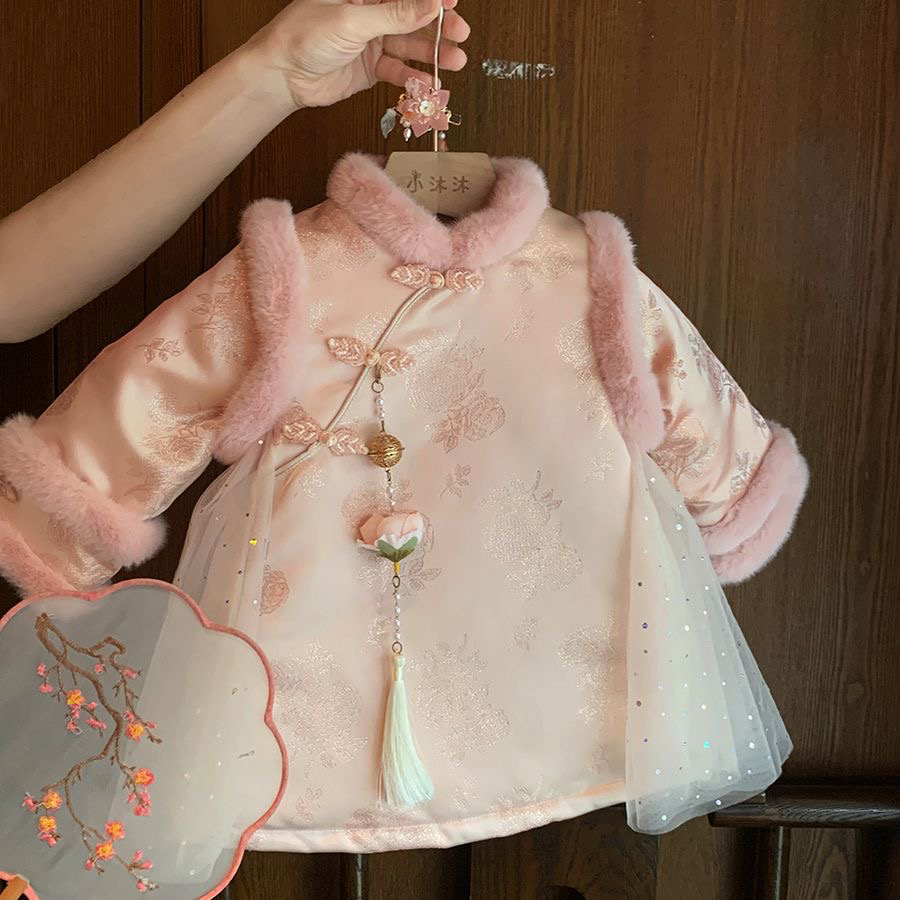 女童拜年服2025新款上衣冬周岁礼服小童女宝宝汉服旗袍公主裙上衣