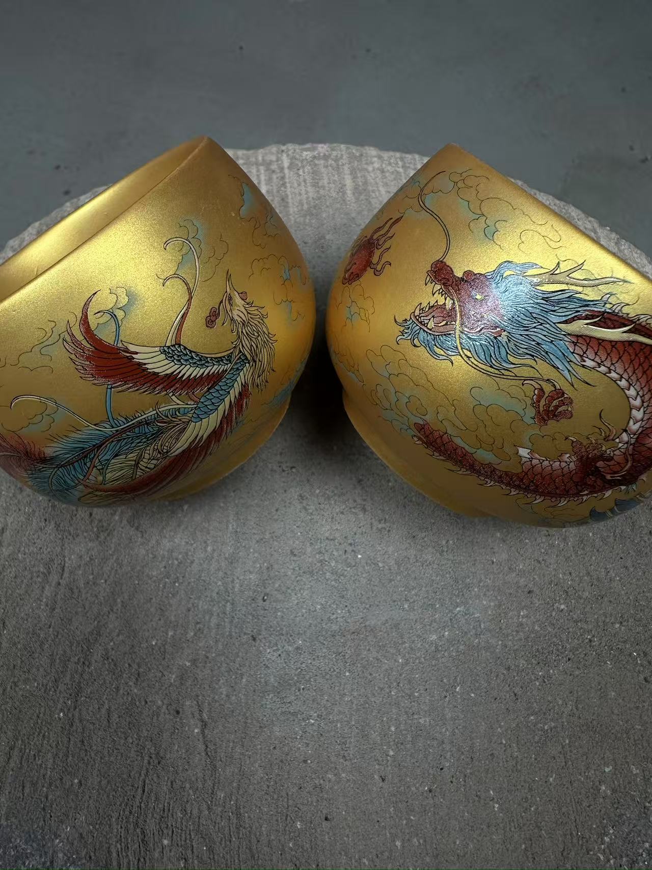 高端茶盏  龙凤对杯一对